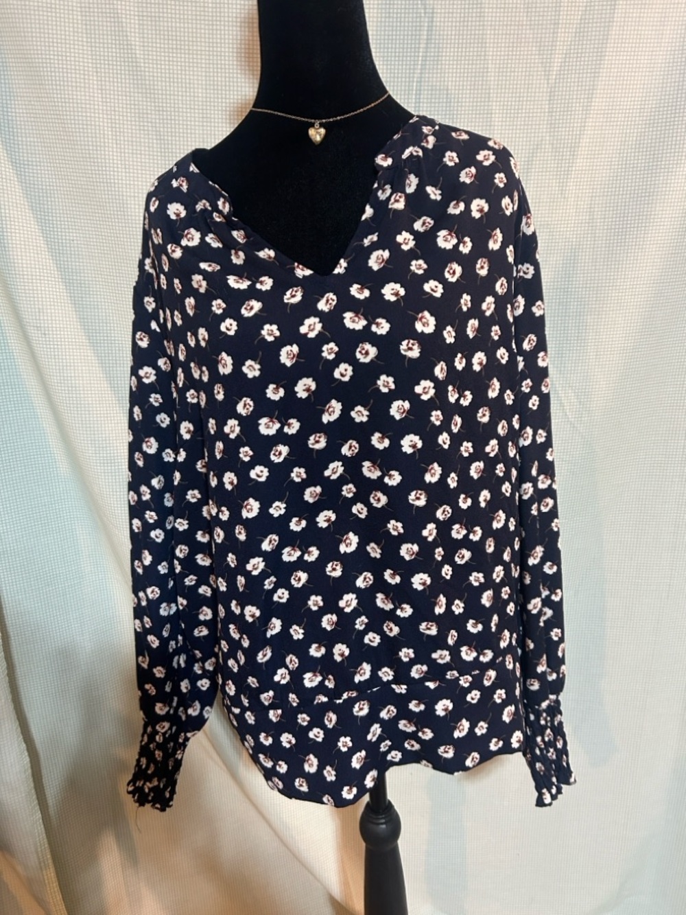 Maurices Navy Floral V-Neck Long Sleeve Blouse - Picture 1 of 6